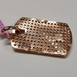 Mens 10k Rose Gold 2.00ct Round CZ Gallery Back Dog Tag Pendant 2.55"