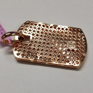 Mens 10k Rose Gold 2.00ct Round CZ Gallery Back Dog Tag Pendant 2.55"