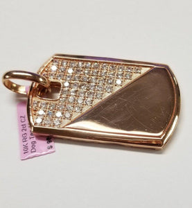 Mens 10k Rose Gold 2.00ct Round CZ Gallery Back Dog Tag Pendant 2.55"