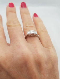 14k White Gold 1.00ct Princess Cut Diamond Three Stone Engagement Ring