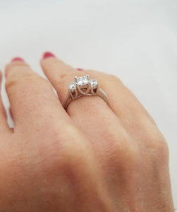 14k White Gold 1.00ct Princess Cut Diamond Three Stone Engagement Ring