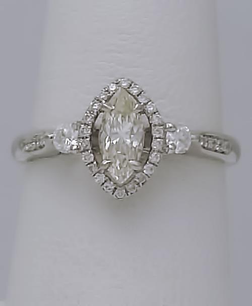18k White Gold Hana .77ct Marquise Cut Round Diamond Halo Engagement Ring