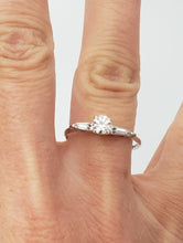 Load image into Gallery viewer, 14k White Gold .38ct T.W. Round &amp; Baguette Diamond Three Stone Engagement Ring
