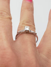 Load image into Gallery viewer, 14k White Gold .38ct T.W. Round &amp; Baguette Diamond Three Stone Engagement Ring
