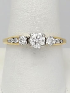 18k Yellow Gold 1/2ct Round Diamond Three Stone Channel Set Engagement Ring