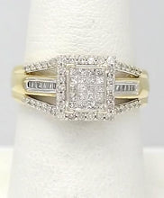 Load image into Gallery viewer, 10k Yellow Gold 1/2ct Princess Round Baguette Cut Diamond Halo Ring
