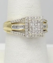 Load image into Gallery viewer, 10k Yellow Gold 1/2ct Princess Round Baguette Cut Diamond Halo Ring
