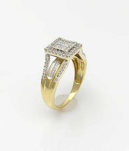 10k Yellow Gold 1/2ct Princess Round Baguette Cut Diamond Halo Ring
