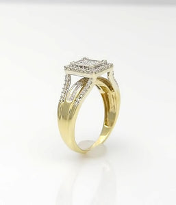 10k Yellow Gold 1/2ct Princess Round Baguette Cut Diamond Halo Ring