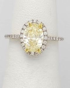 GIA 18k White Gold 2.00ct Oval Yellow Round White Diamond Halo Engagement Ring