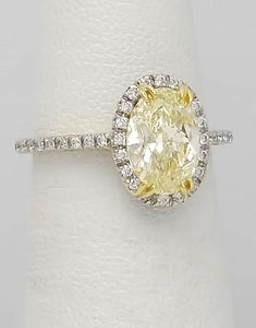 GIA 18k White Gold 2.00ct Oval Yellow Round White Diamond Halo Engagement Ring
