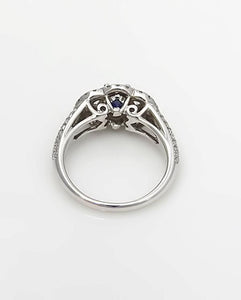 14k White Gold 1.00ct Round Diamond Round Sapphire Accent Halo Engagement Ring