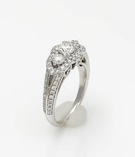 Load image into Gallery viewer, 14k White Gold 1.00ct Round Diamond Round Sapphire Accent Halo Engagement Ring
