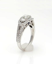 Load image into Gallery viewer, 14k White Gold 1.00ct Round Diamond Round Sapphire Accent Halo Engagement Ring
