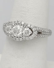 Load image into Gallery viewer, 14k White Gold 1.00ct Round Diamond Round Sapphire Accent Halo Engagement Ring
