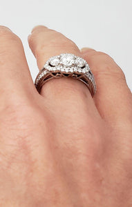 14k White Gold 1.00ct Round Diamond Round Sapphire Accent Halo Engagement Ring