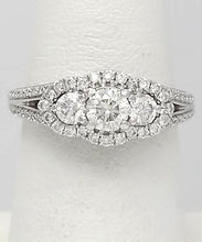 Load image into Gallery viewer, 14k White Gold 1.00ct Round Diamond Round Sapphire Accent Halo Engagement Ring

