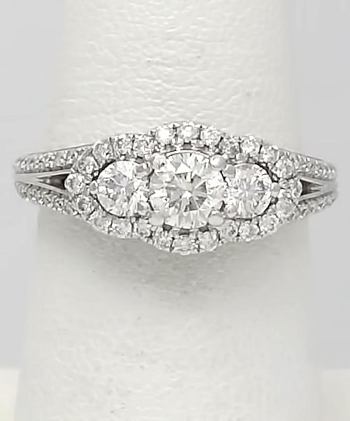 14k White Gold 1.00ct Round Diamond Round Sapphire Accent Halo Engagement Ring