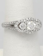 Load image into Gallery viewer, 14k White Gold 1.00ct Round Diamond Round Sapphire Accent Halo Engagement Ring
