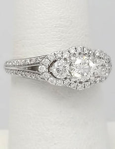 14k White Gold 1.00ct Round Diamond Round Sapphire Accent Halo Engagement Ring