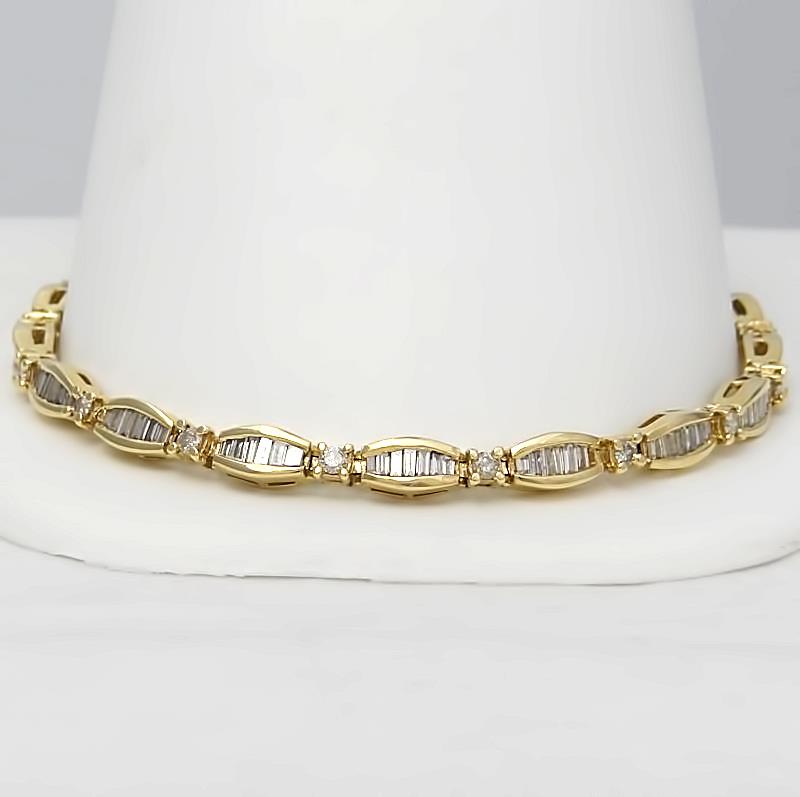 10k Yellow Gold 3.00ct Round Baguette Diamond Channel Set Tennis Bracelet 8 1/4