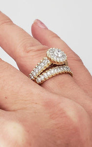14k Yellow Gold 1.00ct Round Diamond Halo Engagement Wedding Ring Set