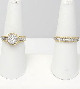14k Yellow Gold 1.00ct Round Diamond Halo Engagement Wedding Ring Set