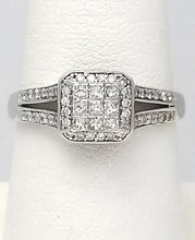 Load image into Gallery viewer, Composite Halo Diamond Accent Square Promise Ring 14K White Gold
