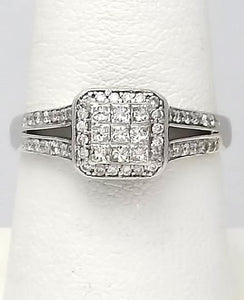 Composite Halo Diamond Accent Square Promise Ring 14K White Gold