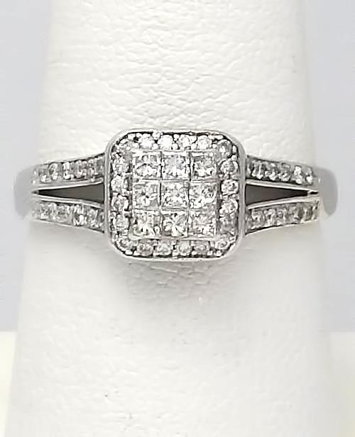 Composite Halo Diamond Accent Square Promise Ring 14K White Gold