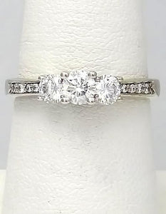 3/4 CT. T.W. Diamond Three Stone Vintage-Style Engagement Ring in 14K White Gold