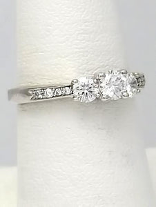 3/4 CT. T.W. Diamond Three Stone Vintage-Style Engagement Ring in 14K White Gold