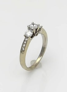 3/4 CT. T.W. Diamond Three Stone Vintage-Style Engagement Ring in 14K White Gold