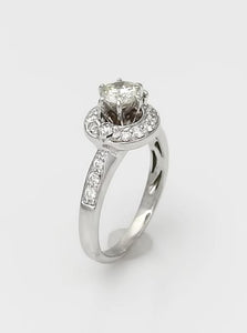 1 CT. T.W. Round Diamond Halo Three Stone Engagement Ring in 14K White Gold