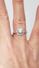 Load image into Gallery viewer, 1 CT. T.W. Round Diamond Halo Three Stone Engagement Ring in 14K White Gold
