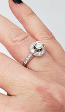 Load image into Gallery viewer, 1 CT. T.W. Round Diamond Halo Three Stone Engagement Ring in 14K White Gold
