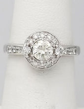 Load image into Gallery viewer, 1 CT. T.W. Round Diamond Halo Three Stone Engagement Ring in 14K White Gold
