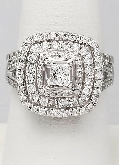14k White Gold 2ctw Princess Cut Diamond Pave Three Halo Engagement Bridal Set