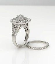 Load image into Gallery viewer, 14k White Gold 2ctw Princess Cut Diamond Pave Three Halo Engagement Bridal Set
