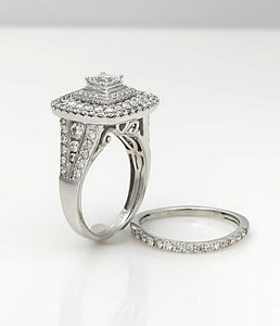 14k White Gold 2ctw Princess Cut Diamond Pave Three Halo Engagement Bridal Set