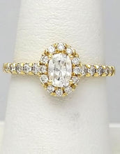 Load image into Gallery viewer, 14k Yellow Gold Pave Band 1.00ct Oval Round Diamond Halo Engagement Ring
