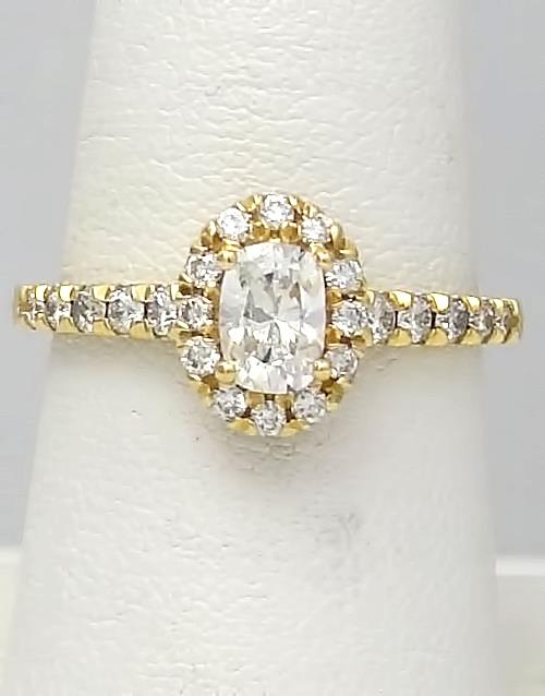 14k Yellow Gold Pave Band 1.00ct Oval Round Diamond Halo Engagement Ring