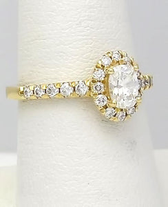 14k Yellow Gold Pave Band 1.00ct Oval Round Diamond Halo Engagement Ring