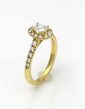 Load image into Gallery viewer, 14k Yellow Gold Pave Band 1.00ct Oval Round Diamond Halo Engagement Ring
