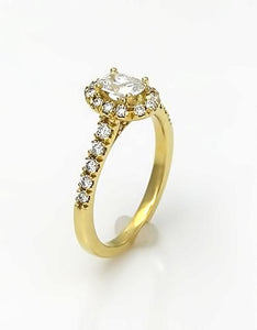 14k Yellow Gold Pave Band 1.00ct Oval Round Diamond Halo Engagement Ring