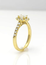 Load image into Gallery viewer, 14k Yellow Gold Pave Band 1.00ct Oval Round Diamond Halo Engagement Ring
