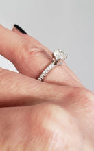 Load image into Gallery viewer, 14k Yellow Gold Pave Band 1.00ct Oval Round Diamond Halo Engagement Ring
