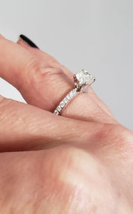 14k Yellow Gold Pave Band 1.00ct Oval Round Diamond Halo Engagement Ring