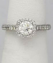 Load image into Gallery viewer, 14k White Gold Pave Band 1 1/4ct Round Diamond Princess Halo Engagement Ring
