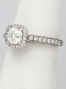 14k White Gold Pave Band 1 1/4ct Round Diamond Princess Halo Engagement Ring